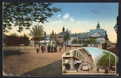 AK Hanau, Markt, Strassenbahn