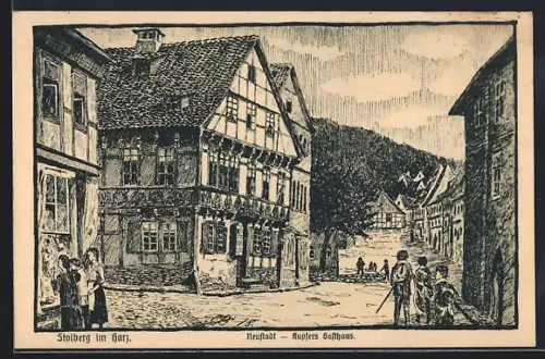 Künstler-AK Stolberg im Harz, Neustadt, Kupfers Gasthaus