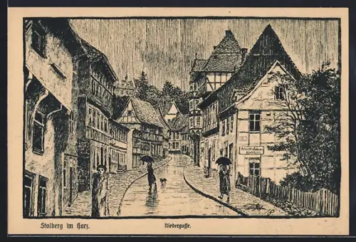 Künstler-AK Stolberg im Harz, Niedergasse