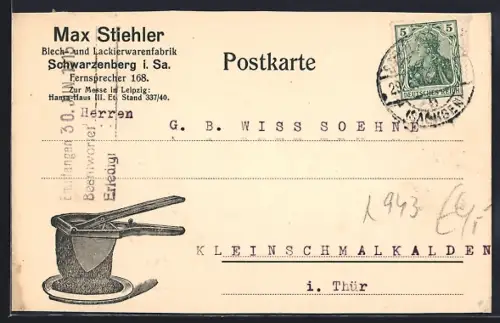 AK Schwarzenberg i. Sa., Blech- und Lackierwarenfabrik Max Stiehler