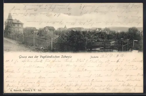 AK Jocketa /Vogtländische Schweiz, Ortspanorama und Landschaft