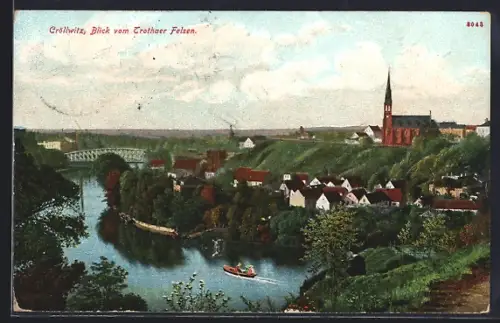 AK Cröllwitz, Blick vom Trothaer Felsen, Flusslandschaft, Kirche, Brücke