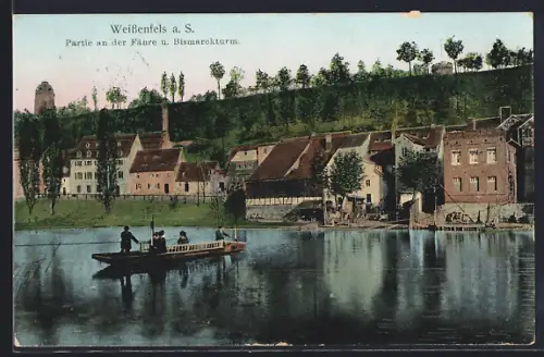 AK Weissenfels a. S., Partie an der Fähre, Bismarckturm
