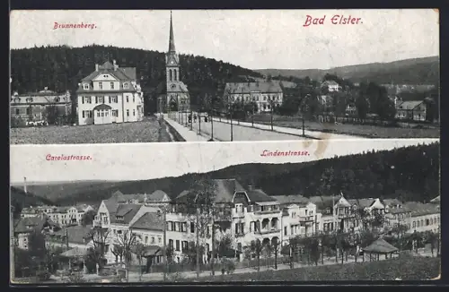 AK Bad Elster, Brunnenberg, Carolastrasse, Lindenstrasse