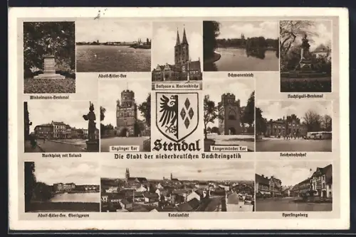 AK Stendal, Rathaus, Roland, Tangermünder Tor, See, Reichsbahnhof Sperlingsberg