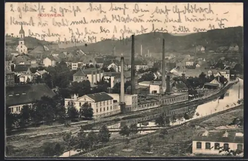 AK Rosswein, Fabrik am Fluss, Stadtansicht, Kirche
