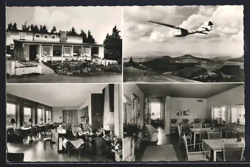 AK Wasserkuppe /Rhön, Gasthaus Peterchens Mondfahrt, Innenansicht, Segelflugzeug