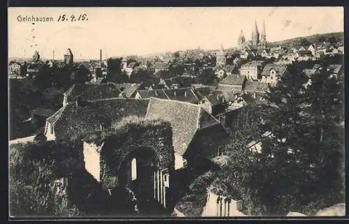 AK Gelnhausen, Stadtansicht mit Ruine und Kirche