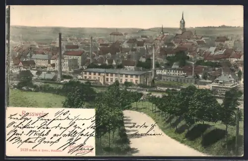 AK Rosswein, Stadtansicht mit Fabriken und Kirche