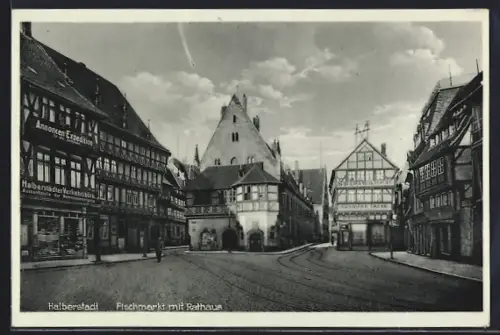 AK Halberstadt, Fischmarkt mit Rathaus
