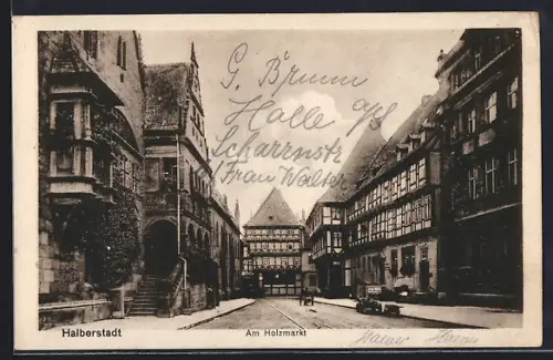 AK Halberstadt, Am Holzmarkt, Fachwerkhäuser
