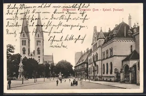 AK Halberstadt, Domplatz, Dom, Kaiserliches Postamt