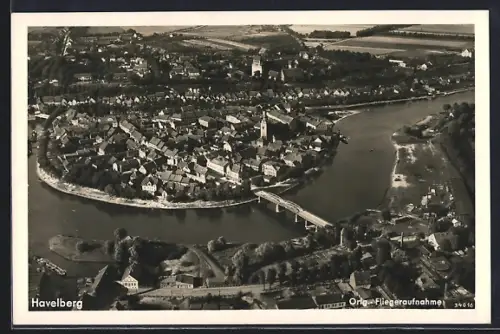 AK Havelberg, Fliegeraufnahme der Altstadt und Havelbrücke