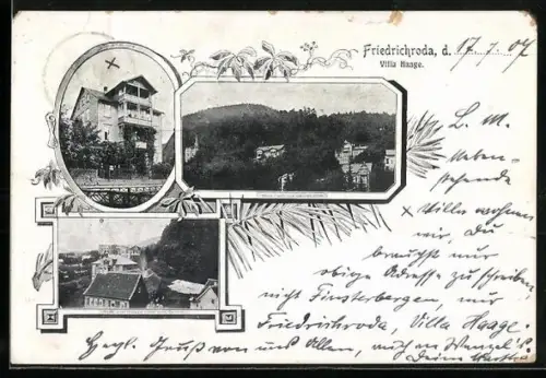 AK Friedrichroda, Villa Haage, Blick nach der Gänsekuppe und nach Gottlieb