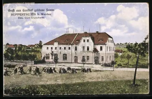 AK Ruppertsgrün b. Werdau, Gasthof goldene Sonne, Bes. Curt Cruschwitz