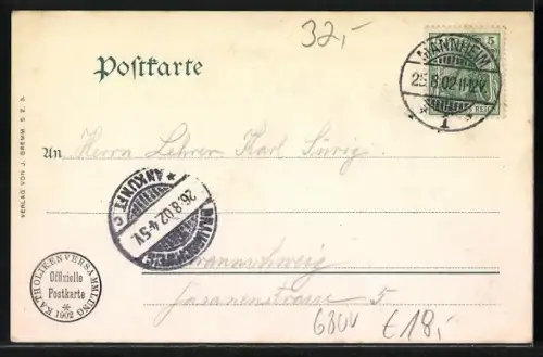 AK Mannheim, 49. General-Versammlung der Katholiken Deutschlands 1902, Spruch: Für Wahrheit, Freiheit und Recht