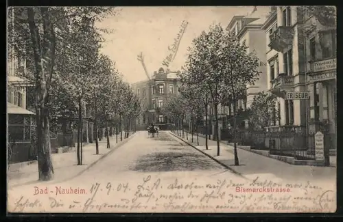 AK Bad-Nauheim, Bismarckstrasse mit Friseur und Pension