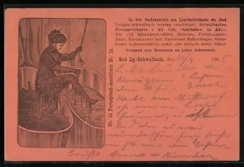AK Bad Langen-Schwalbach, Dame beim wechseln der Wannen nach dem Moorbad