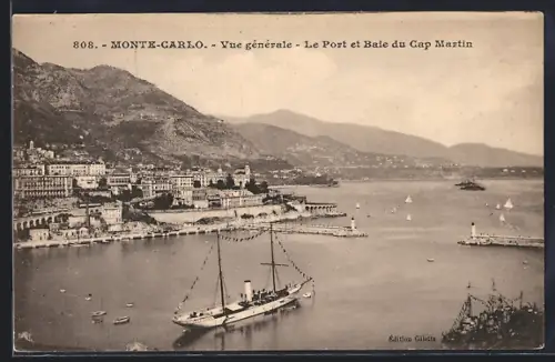 AK Monte-Carlo, Vue generale, Le Port et Baie du Cap Martin