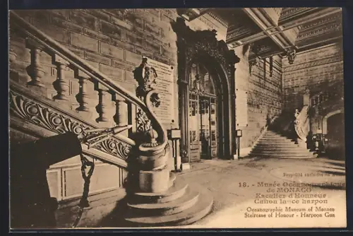 AK Monaco, Musée Océanographique, Escalier d`Honneur, Canon lance harpon