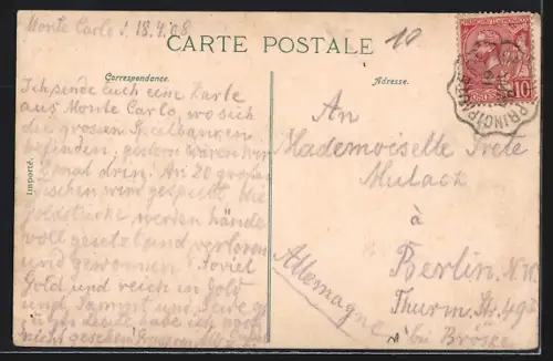 AK Monte-Carlo, La Casino vue prise du Cafée de Paris