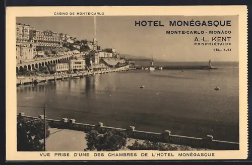 AK Monte-Carlo, Vue prise d`une des Chambres de l`Hotel Monégasque A.-L. Kent