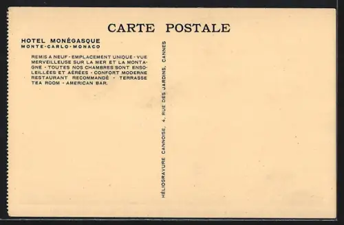 AK Monte-Carlo, Vue prise d`une des Chambres de l`Hotel Monégasque A.-L. Kent