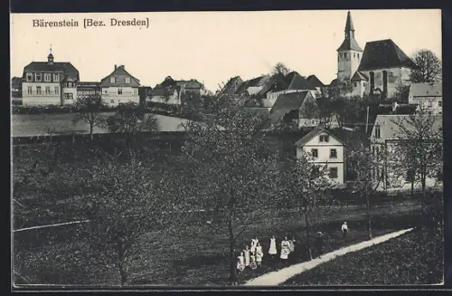 AK Bärenstein /Dresden, Ortsansicht mit Kirche und Wohnhäusern