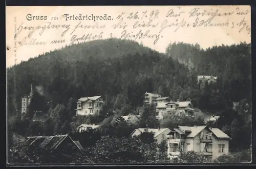 AK Friedrichroda, Villenansicht am bewaldeten Hang
