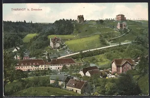 AK Tharandt b. Dresden, Panoramaansicht mit Villen und Hügeln