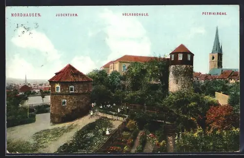 AK Nordhausen, Judenturm, Volksschule, Petrikirche