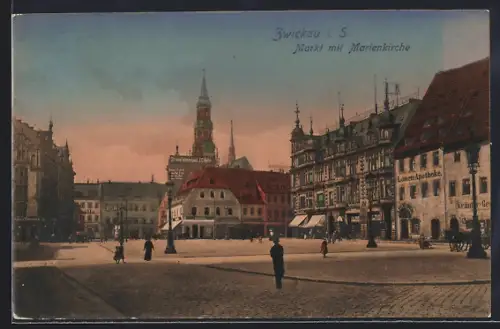AK Zwickau i. S., Markt, Marienkirche, Löwen-Apotheke