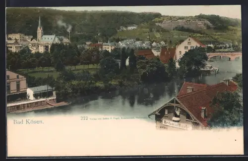 AK Bad Kösen, Ortsansicht, Kirche, Brücke, Restaurant Loreley