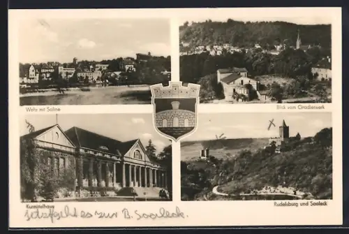 AK Bad Sulza, Wehr mit Saline, Gradierwerk, Kurmittelhaus, Rudelsburg und Saaleck