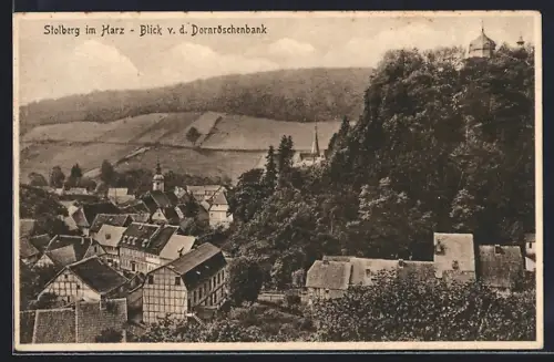 AK Stolberg im Harz, Blick von der Dornröschenbank auf Stadt und Pavillon