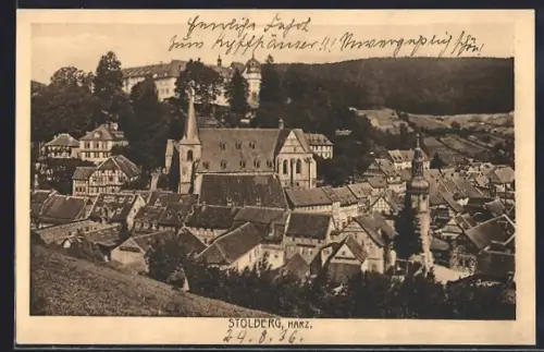 AK Stolberg, Harz, Kirche, Schloss, Ortsansicht