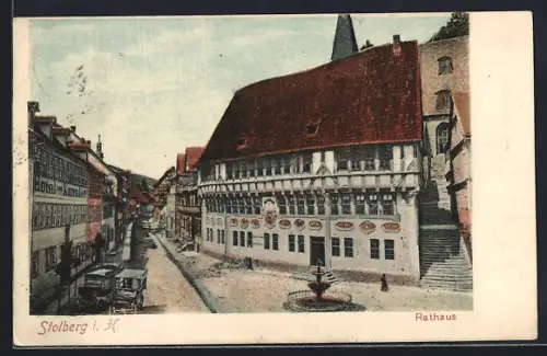 AK Stolberg i. H., Rathaus, Hotel zum Kanzler, Brunnen