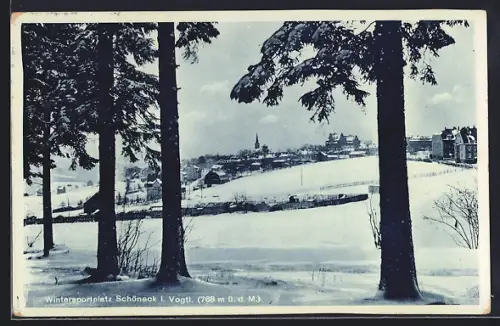 AK Schöneck i. Vogtl., Wintersportplatz, verschneite Landschaft