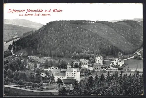 AK Neumühle a. d. Elster, Blick auf Tal und umliegende Gebäude