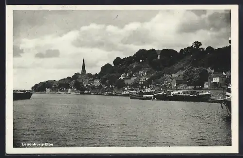 AK Lauenburg /Elbe, Elbansicht mit Kirche und Uferpromenade