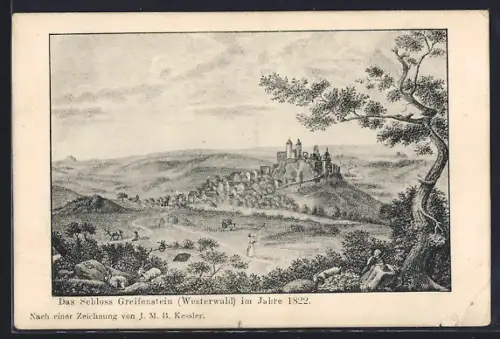 Künstler-AK Greifenstein /Westerwald, Schloss Greifenstein im Jahr 1822