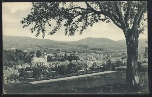 AK Gersfeld /Rhön, Ortsansicht mit Kirche und umliegender Landschaft