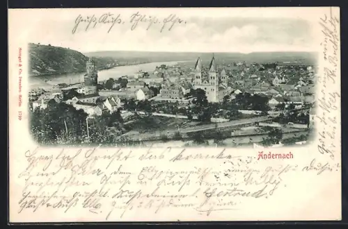 AK Andernach, Stadtansicht mit Rhein, Turm und Kirche