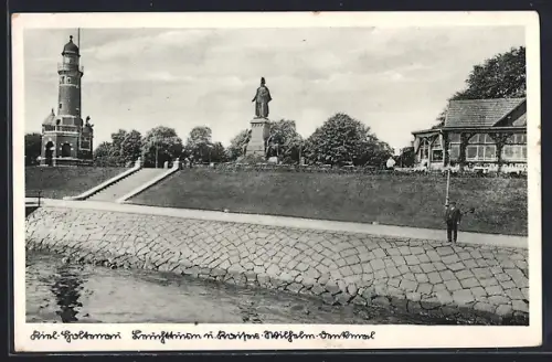 AK Kiel-Holtenau, Leuchtturm, Kaiser Wilhelm-Denkmal, Uferpromenade