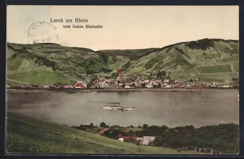 AK Lorch am Rhein, Blick vom linken Rheinufer