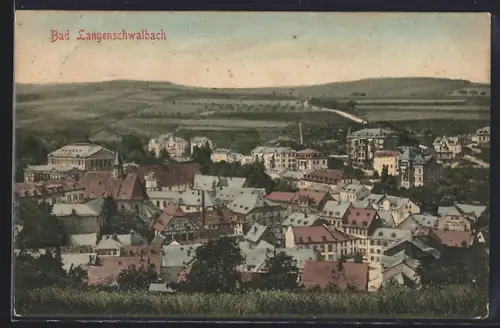 AK Bad Langenschwalbach, Stadtansicht mit Kurhäusern und umliegender Landschaft