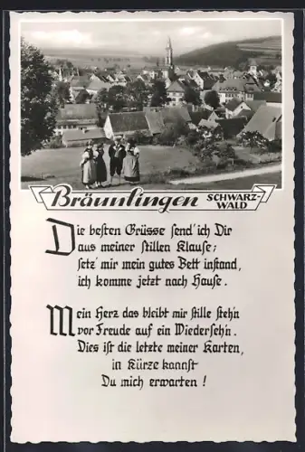AK Bräunlingen /Schwarzwald, Ortsansicht, Kirche, Trachtengruppe