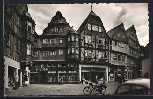 AK Limburg an der Lahn, Kornmarkt, Fachwerkhäuser, Geschäfte Brühl