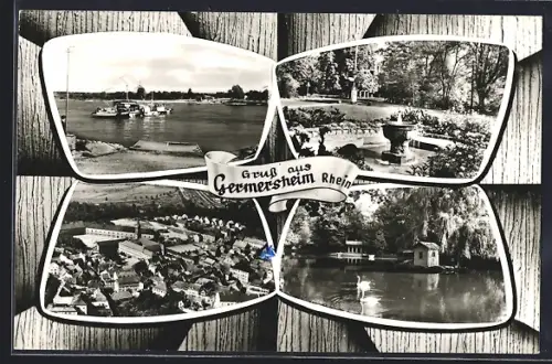 AK Germersheim /Rhein, Rheinansicht, Stadtansicht, Park mit Pavillon