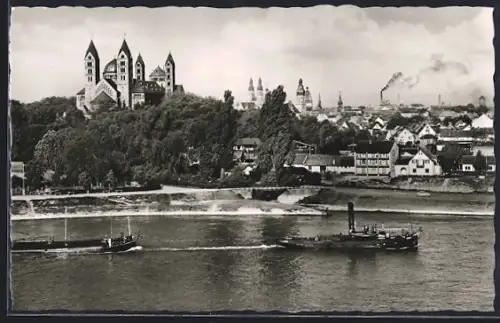 AK Speyer am Rhein, Dom, Rheinansicht, Dampfschiffe